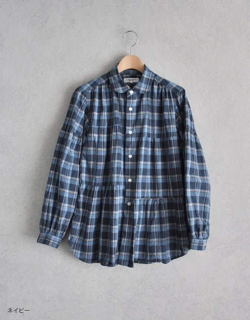 【予約商品】チェックの6ギャザーシャツ